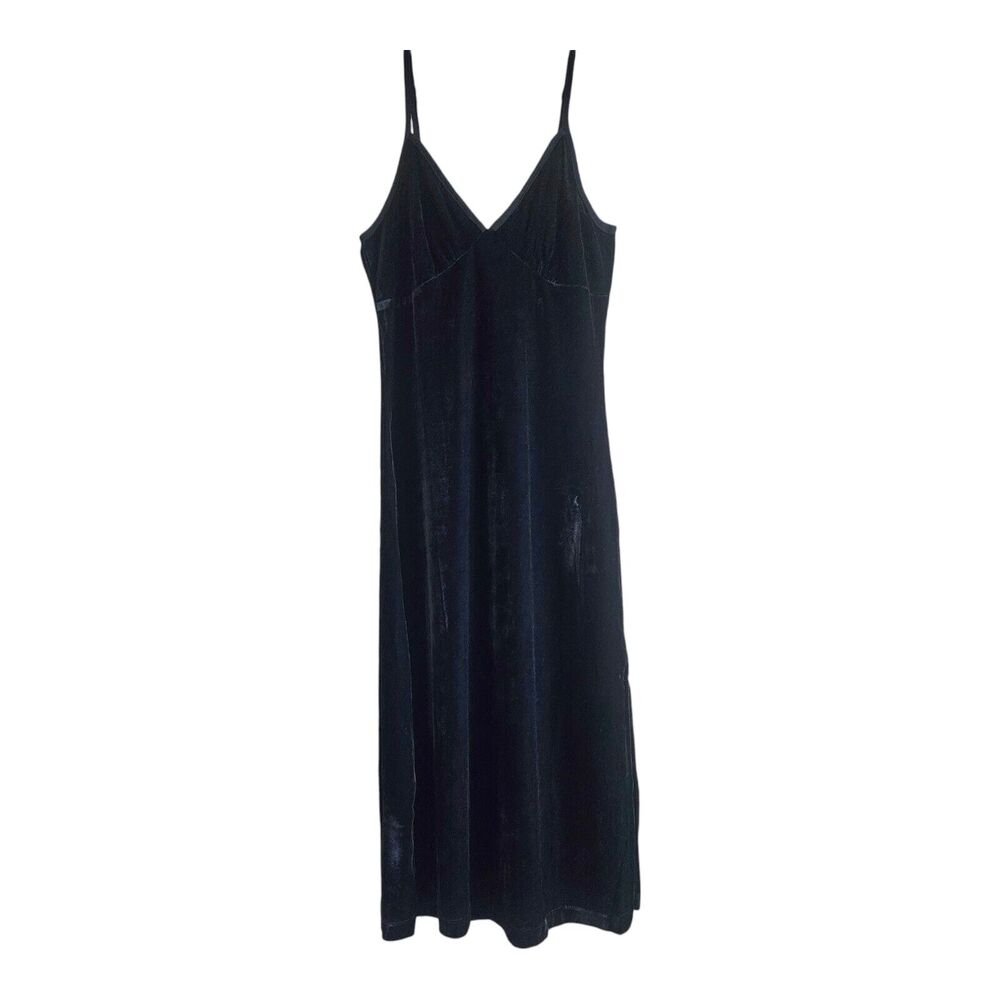 BAND OF THE FREE GYPSIES B.O.G S Midi Dress Black Velvet Side Slit Stretch NEW